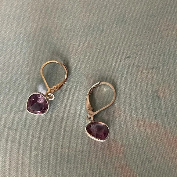 Savvy Cie Sterling Silver Amethyst Heart Earrings - Picture 7 of 9